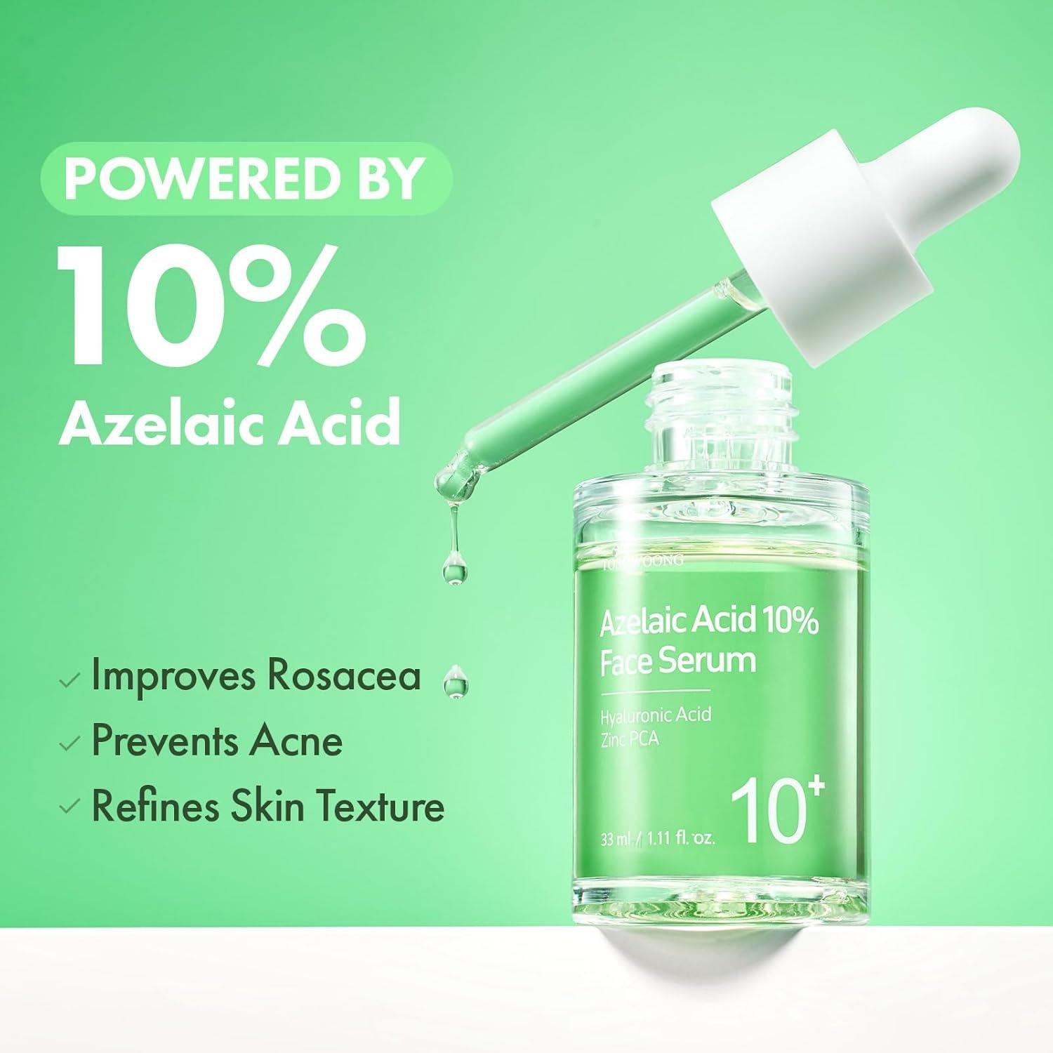 image:imageTOSOWOONG Azelaic Acid 10 Face Serum Rosacea care Redness Soothing and Blemish Centella Asiatica for Acneprone Niacinamide Hyaluronic Acid Korean Skincare Natural Color 33 ml 111 fl oz